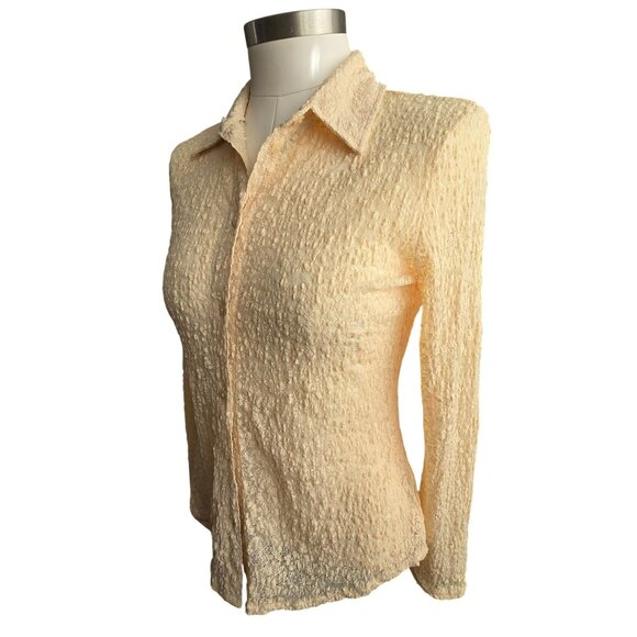 Liz Claiborne Beige Lace Button-Up Shirt Long Sleeve Womens Top Size S HS244 - Picture 4 of 7